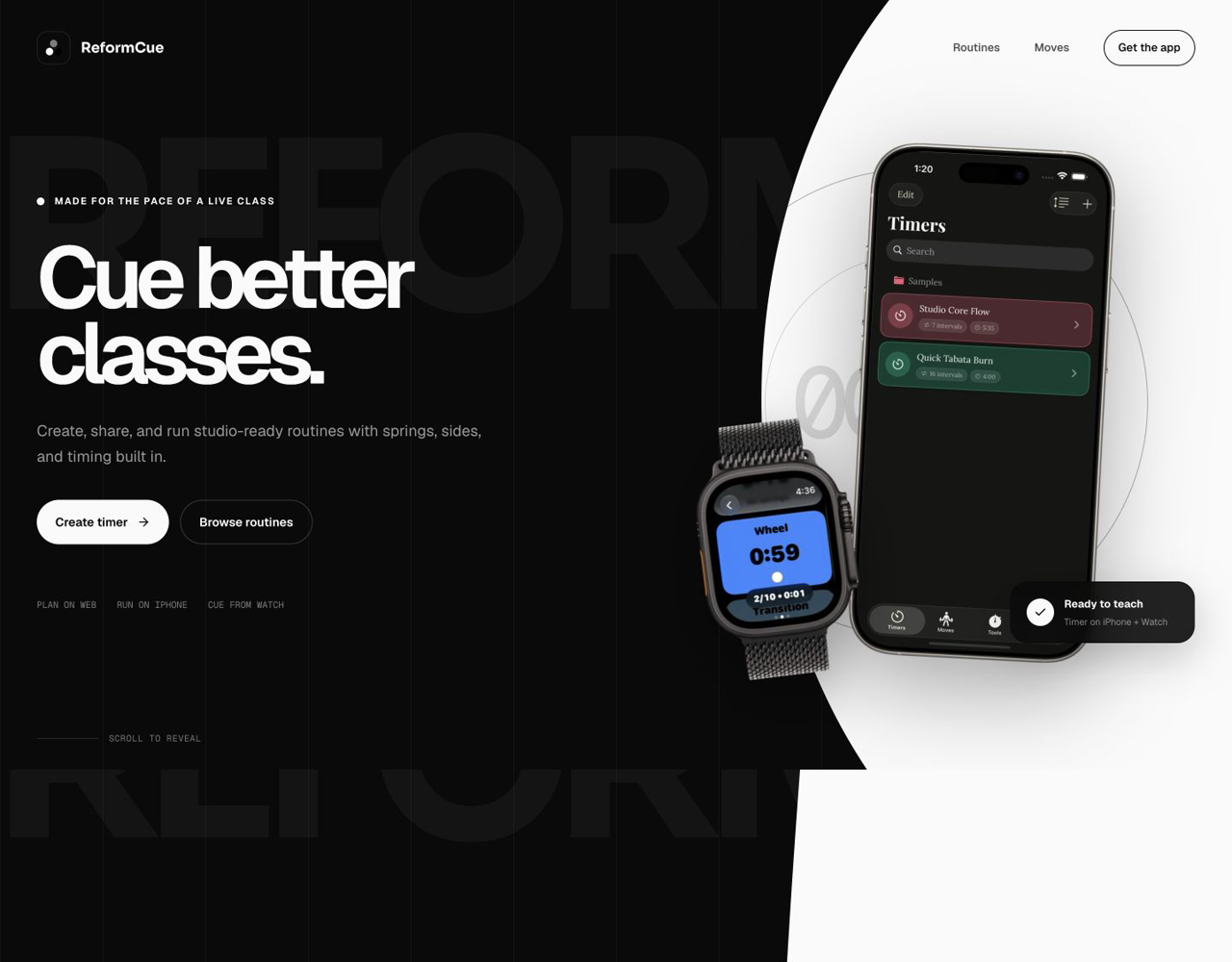 Reform Cue homepage in dark mode