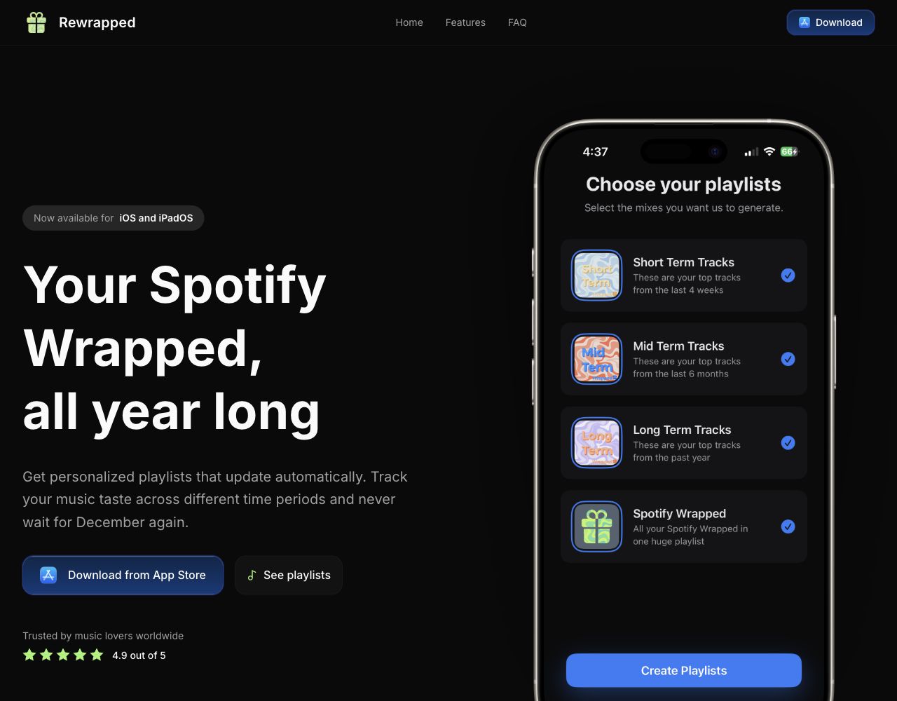 Rewrapped homepage in dark mode
