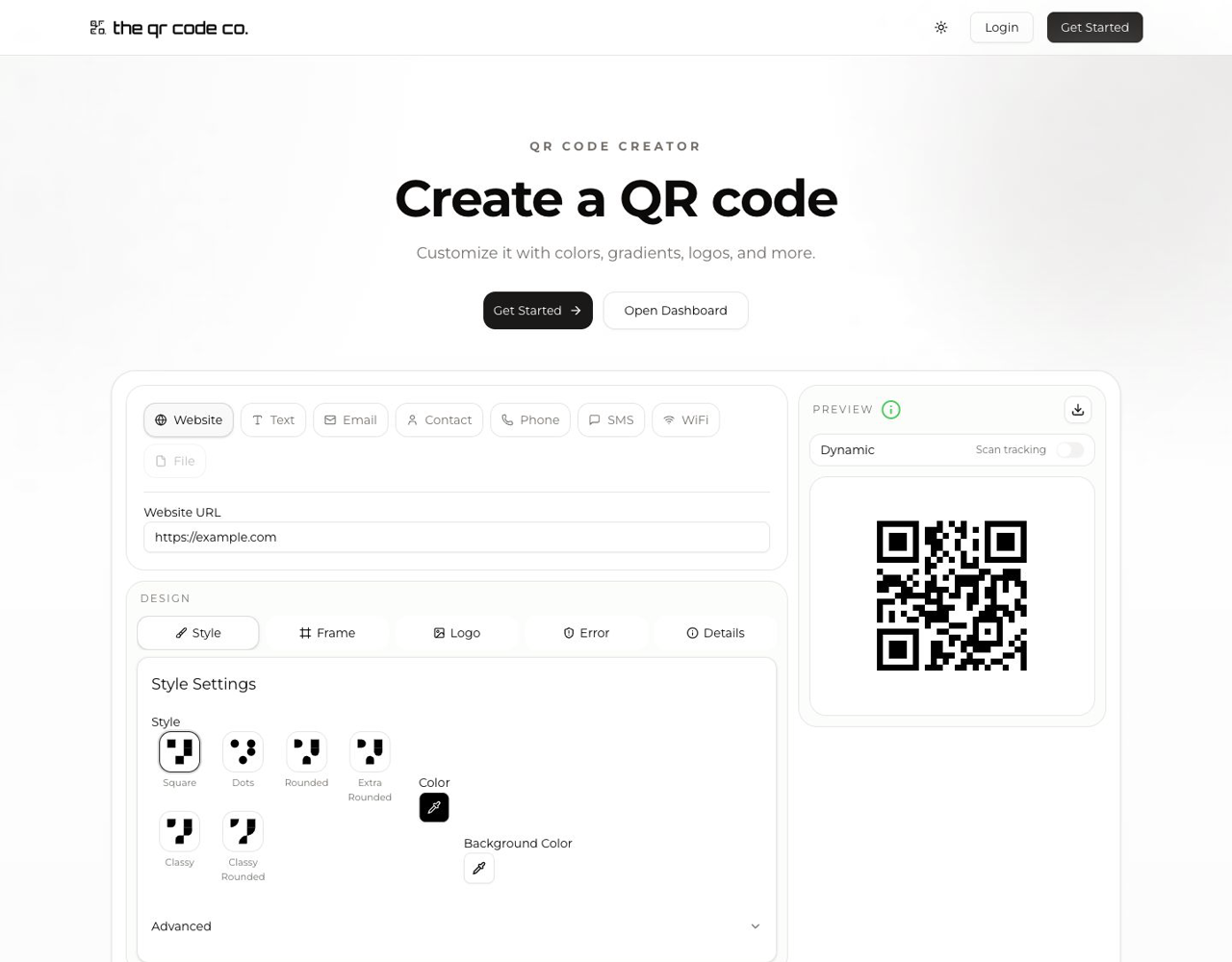 the qr code co. homepage