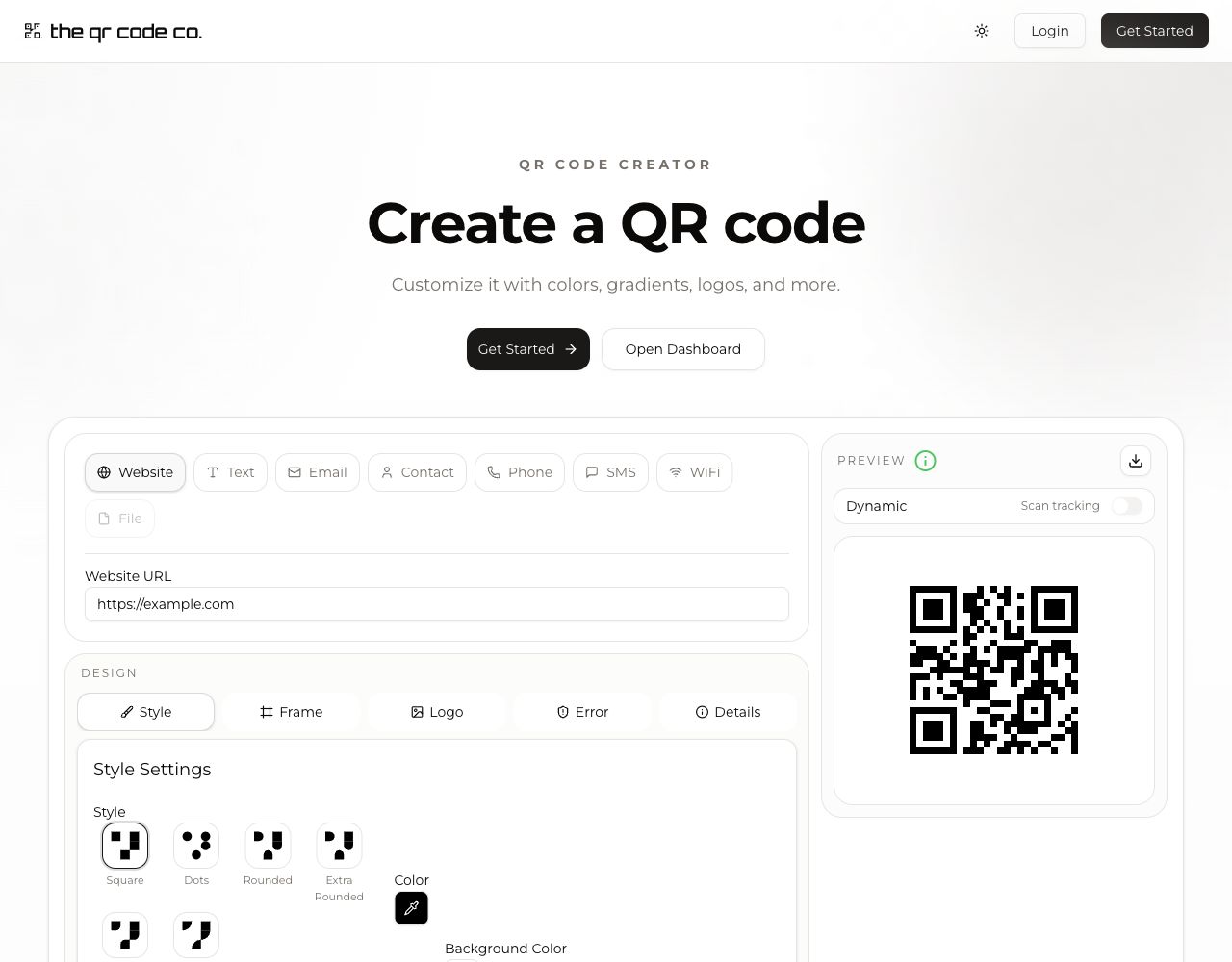 the qr code co. homepage